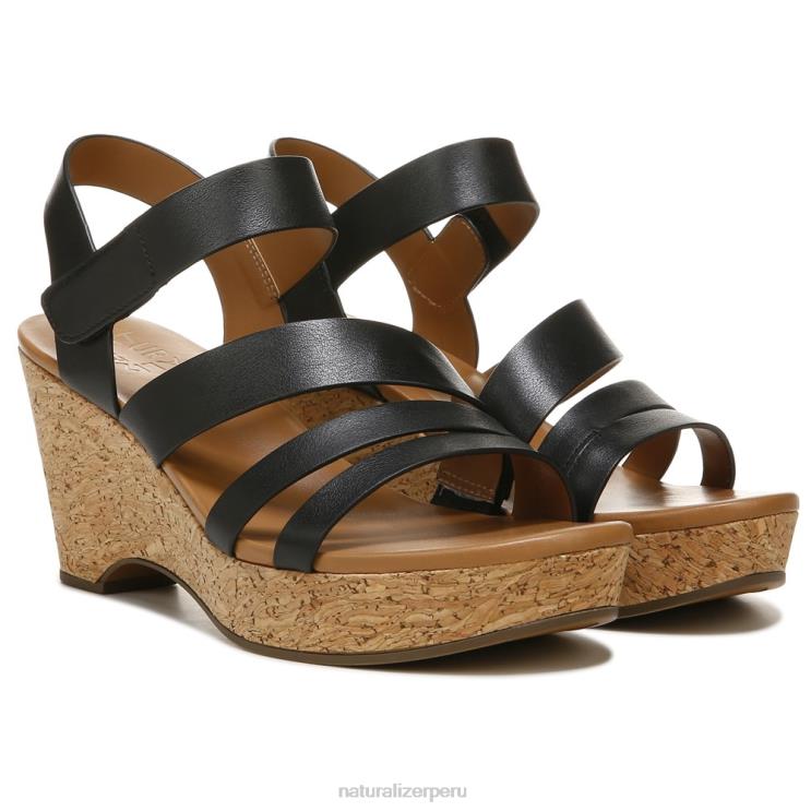 mujer Naturalizer cuero negro sandalia con cuña cynthia RTZ4T367