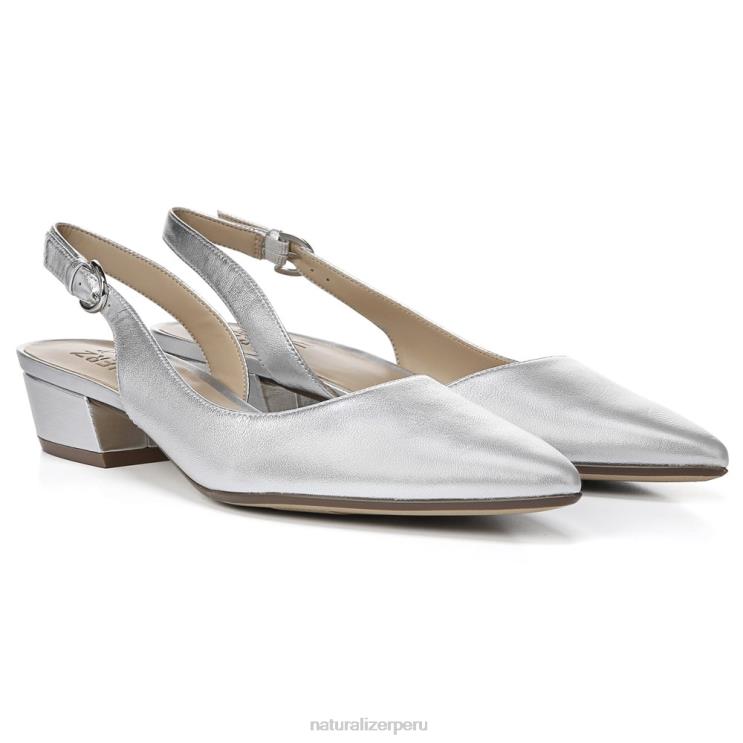 mujer Naturalizer cuero plateado bancos puntiagudos planos RTZ4T80